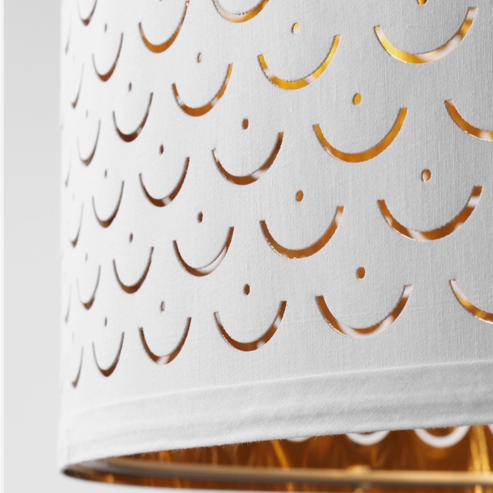 White and Gold Metal Drum Pendant Lamp - Modern Home Accent - Picture 4 of 8